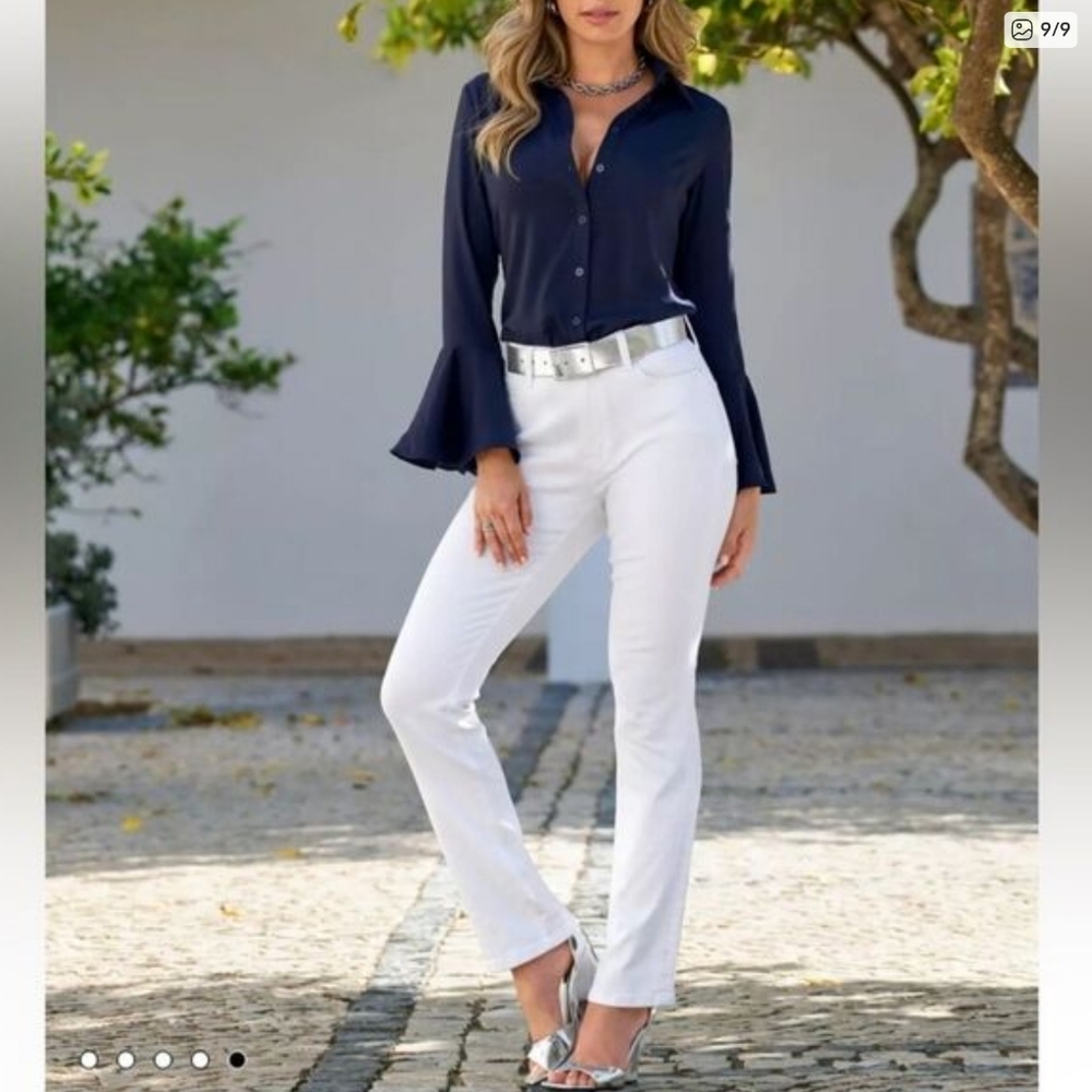 Boston Proper Newport High-Rise White Straight Leg Stretch Jeans Size 18